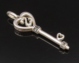 925 Silver - Vintage Black &amp; White Genuine Diamonds Love Key Pendant - P... - £66.26 GBP