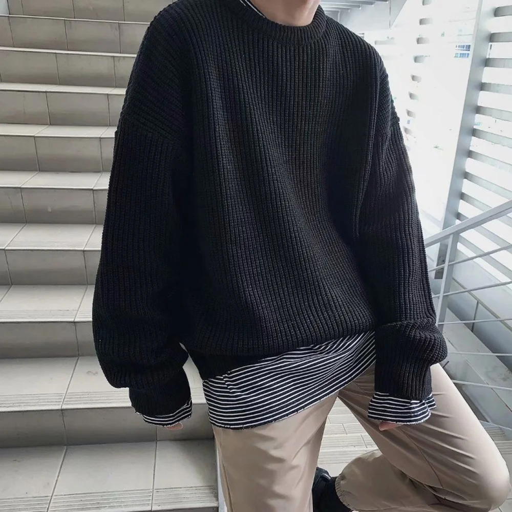 Sporting Korean Fashion Sweaters Men Autumn Solid Color Wool Sweaters Slim Fit M - £35.12 GBP