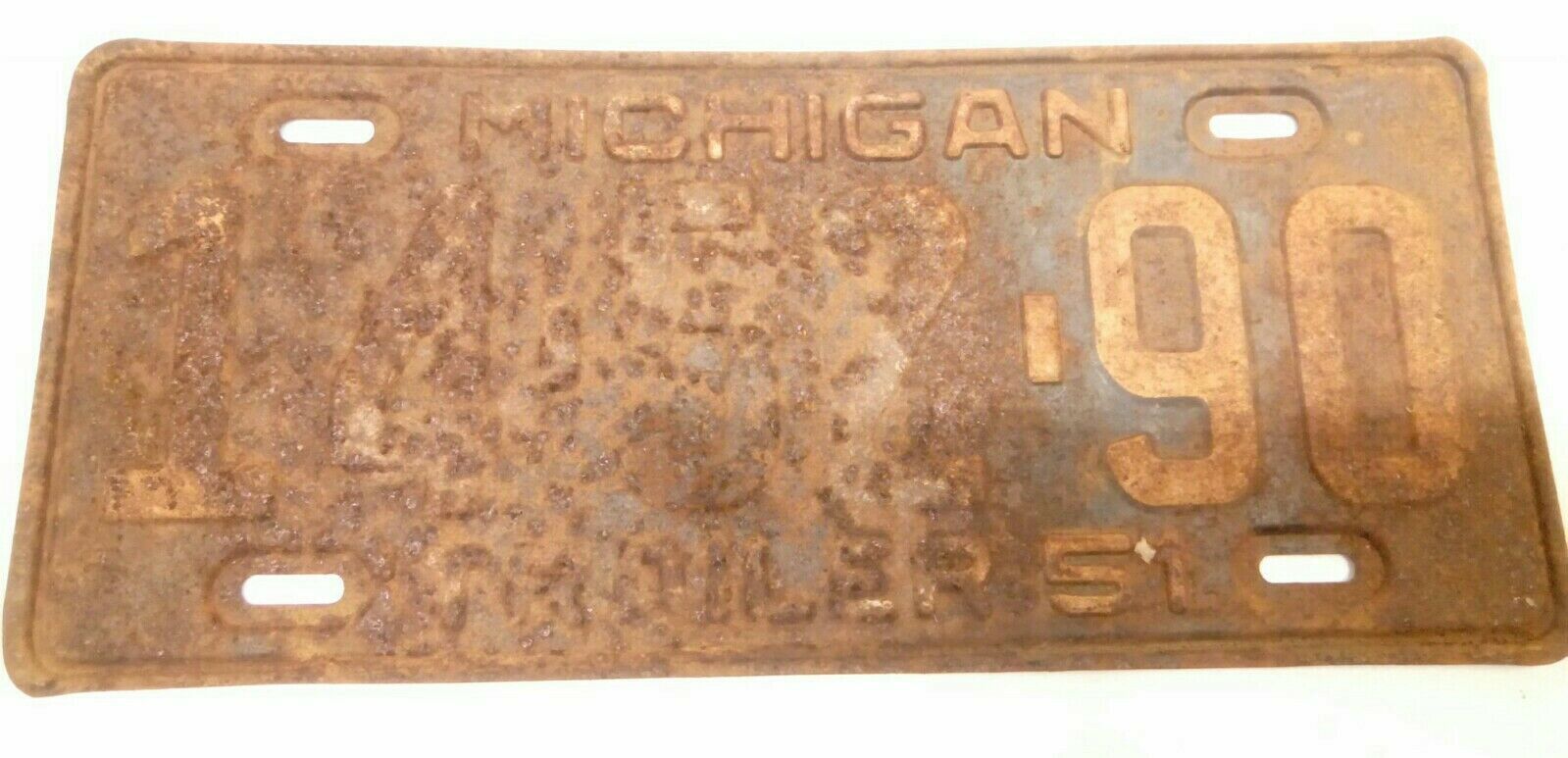 1951 ORIGINAL AUTH TRAILER STATE MICHIGAN LICENSE PLATE 14-5290 WATER WO... - $20.55
