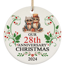 28th Anniversary Christmas 2024 Ornament Gift 28 Years Together Cute Owl Couple - £11.82 GBP