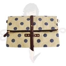 Women&#39;s Polka Dots Canvas Clutch Casual Crossbody Bag with Brown Leather... - $25.00