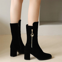 Spring Autumn Women Mid Calf Boots High Heels Woman Short Boots Shoes botas Smal - £75.08 GBP