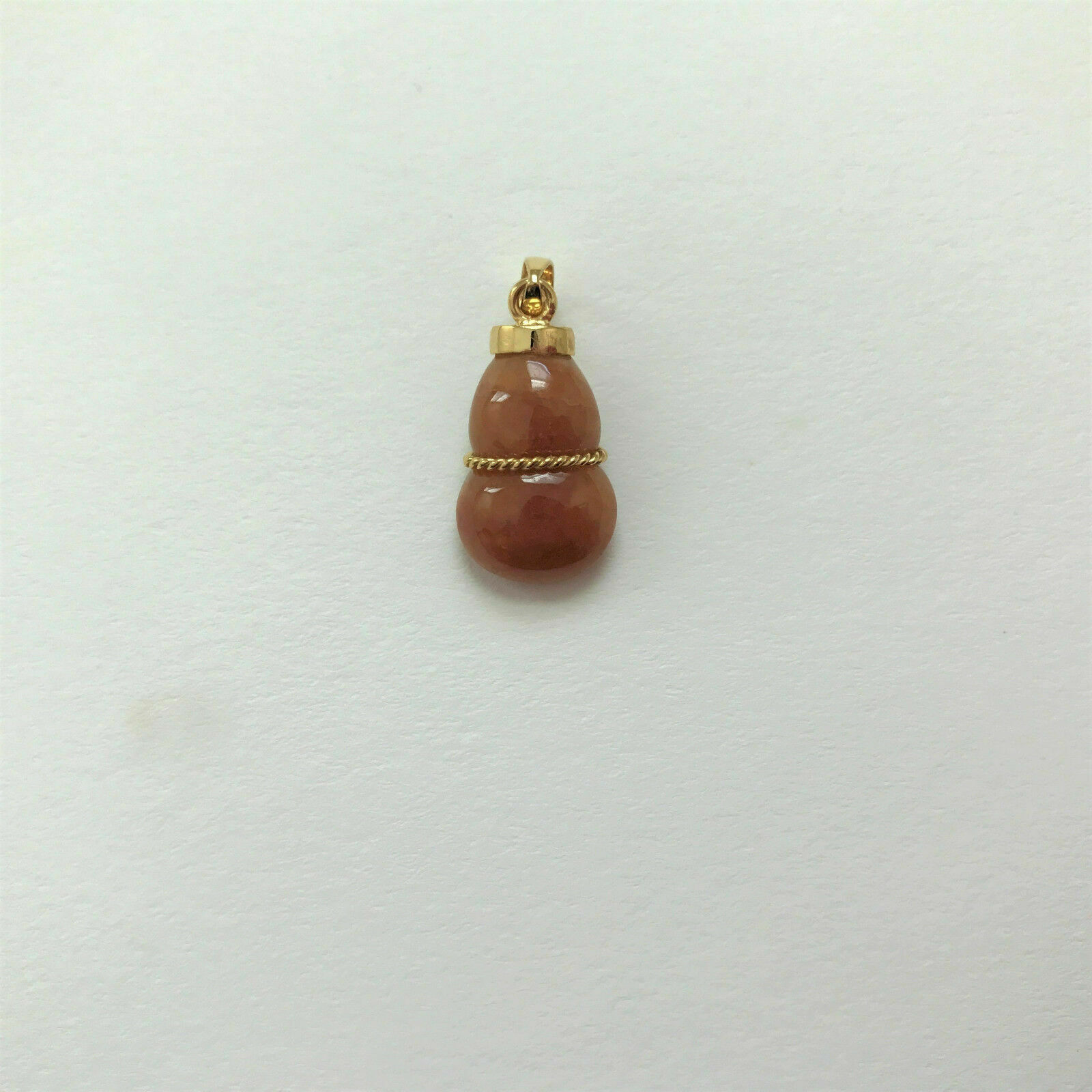 Primary image for 14K Solid Yellow Gold Gourd Bottle Lucky Red Jade Pendant Charm