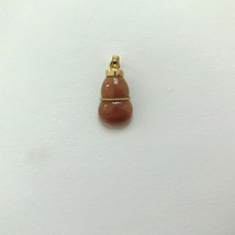 14K Solid Yellow Gold Gourd Bottle Lucky Red Jade Pendant Charm - £270.18 GBP