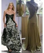 $3,000 CARLOS MIELE STUNNING GREEN SILK GOLD NET BEAD GOWN RUNWAY US M 40 - $14,660.28 MXN