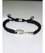 NEW Stainless Steel Brushed Fishing Hook Black Nylon Adjustable Bracelet - £47.60 GBP