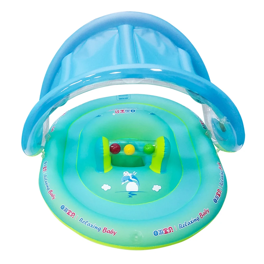 Baby Pool Float with Bottom Seat Sun Canopy Rotatable Toy Inflatable Baby Swim - £38.88 GBP