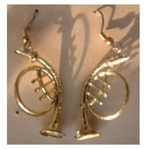 French Horn Earrings Musical Instrument Funky Jewelry Gold Small - £3.18 GBP