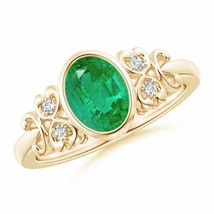 ANGARA Vintage Style Bezel-Set Oval Emerald Ring with Diamonds - £1,213.98 GBP