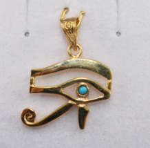 Egyptian carving Handmade Blue Eye Of Horus 18K Yellow Gold Pendant 3 Gr - £284.11 GBP