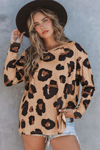 Leopard Print Long Sleeve Loose Top - £13.96 GBP