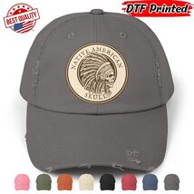 Native American Skull Distressed Cap Indian Symbol Hat Classic Flag DTF ... - $24.99