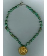 Unique Turquoise and Yellow Jade Rose/ Flower Pendant Necklace - $56.10 CAD