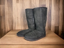Women&#39;s UGG Australia Tall Suede Sheepskin Winter Boots Black Size 7 #5804 - £25.71 GBP