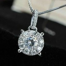 1.50Ct Round Cut Moissanite Women&#39;s Pendant 14K White Gold Plated 18&quot; Free Chain - £109.92 GBP