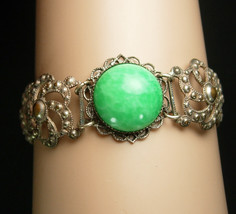 Vintage PEKING glass Bracelet Chinese silver filigree Oriental relief antique - £100.40 GBP