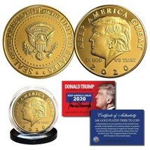 Donald Trump 2020 Keep America Great 45th President 24K Gold Clad Tribute Coin - £6.82 GBP