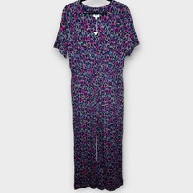 NWT PACT colorful leopard v neck organic cotton straight leg jumpsuit si... - £42.54 GBP