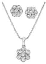 Sterling Silver  Silver Diamond Cluster Necklace Earring Set - £106.29 GBP