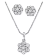 Sterling Silver  Silver Diamond Cluster Necklace Earring Set - $184.57 CAD