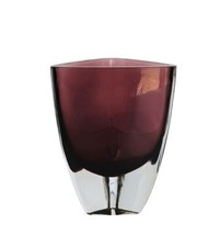 Stunning vintage purple art glass triangular small tase - $39.99
