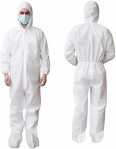 White Hazmat Suits Disposable Coveralls 5-Pack, XXL, Hood, Boots, SMS 60gsm - $40.65