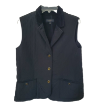 Talbots Quilted Vest Women's Med Black Button-Up Corduroy Collar Outerwe... - $23.00