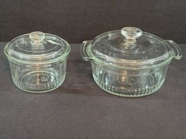 MINT! 2 Anchor Hocking Hospitality Clear Glass Baking Dishes Lids #1436 #1422 - £30.81 GBP