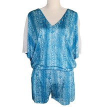 Ramy Brook Apres Romper Turquoise Animal Print V-Neck Shorts Pockets Lin... - $54.18 CAD