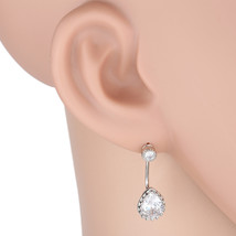 Silver Tone Earrings With Striking Pear Shaped Faux White Sapphire - £21.34 GBP