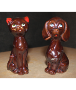 Cute Vintage Antique Made In Japan Brown Ceramic Cat &amp; Dog 4 1/2&quot; Figurines - $20.00