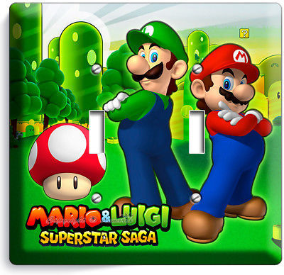 SUPER MARIO LUIGI BROTHERS 2 GANG LIGHT SWITCH WALL PLATES COVER GAME ROOM DECOR