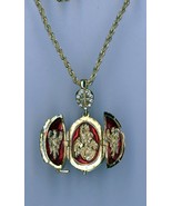Religioso Uovo Ciondolo W/Trasparente Cristallo Croce, Rosso Main Con De... - $69.07 CAD