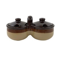 Condiment Pots Ceramic Double Bowl Brown Beige Glazed Pottery Rustic Vin... - £12.54 GBP