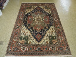 New Hand Knotted Wool Rug 6x9 Heriz Serapi Rug Traditional Medallion DARK BLUE - $815.20