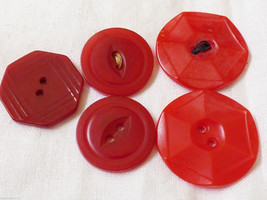 Vintage lot of 5 assorted  red color  bakelite buttons - £53.71 GBP