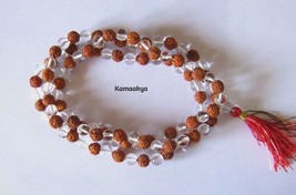 Rudraksha Mala 108 + 1 Perles Mala Rosaire Avec Cristal Naturel - $9.43