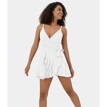 Halara V Neck Sleeveless Tie Side Ruffle 2-piece Pocket Mini Dress White XL - $43.39