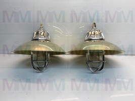 Aluminum Bulkhead Pendant Light 2 Piece Set - Nautical Brass Shade Cargo Light - £207.00 GBP