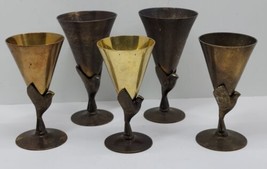 5 Antique Vtg Godinger Silverplate Goblet Cup Flute Lot Set Brass India Barware - £11.65 GBP