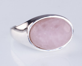 Cellini Sterling Silver Rose Quartz Signet Ring Size 8 - £61.34 GBP