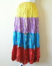 Bohemian Women Tie &amp; Dye Boho Hippie Gypsy 4 Tiered Patchwork Skirt - XS... - $16.90