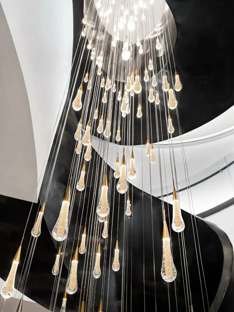 Led nordic pendant modern luxury crystal living room water droplet staircase chandelier thumb200