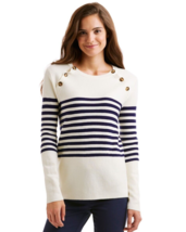Vineyard Vines Merino Wool Button Neck Sailor Sweater Size M White Blue ... - £33.50 GBP