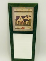 Trumeau Wall Mirror Green Wood Frame Farm Scene Cow Rooster Flowers Barn 8 x 25 - £31.13 GBP