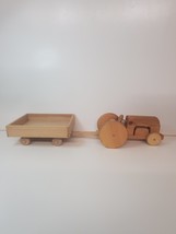 Wood tractor and trailer moving parts real wood decor ready for paint toy - £26.37 GBP