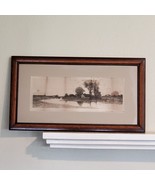 Antique Farming Community ART Sketch Wood Framed 31x17&quot; Signed R Field - $140.25