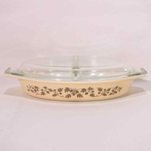 Vintage Pyrex Gold Leaf Acorn Divided Casserole Dish Golden 1-1/2 Qt And... - $19.80