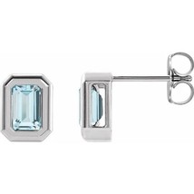 14k White Gold Sky Blue Topaz Emerald Cut Solitaire Stud Earrings - £307.34 GBP