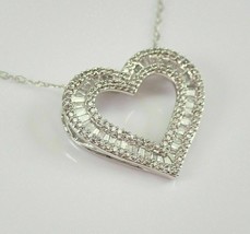 2Ct Baguette Simulated Diamond Heart Women Pendant 14k White Gold Plated Silver - £156.19 GBP